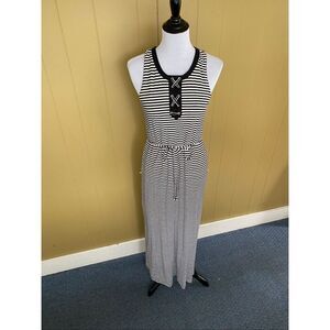 Market & Spruce women S scoopneck sleeveless stripe maxi dress w/tie cinch waist
